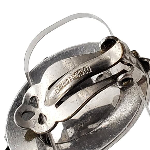 Whiting Davis Mother of Pearl Clip Earrings Silver Tone Oval Vintage Button MOP - Picture 8 of 10